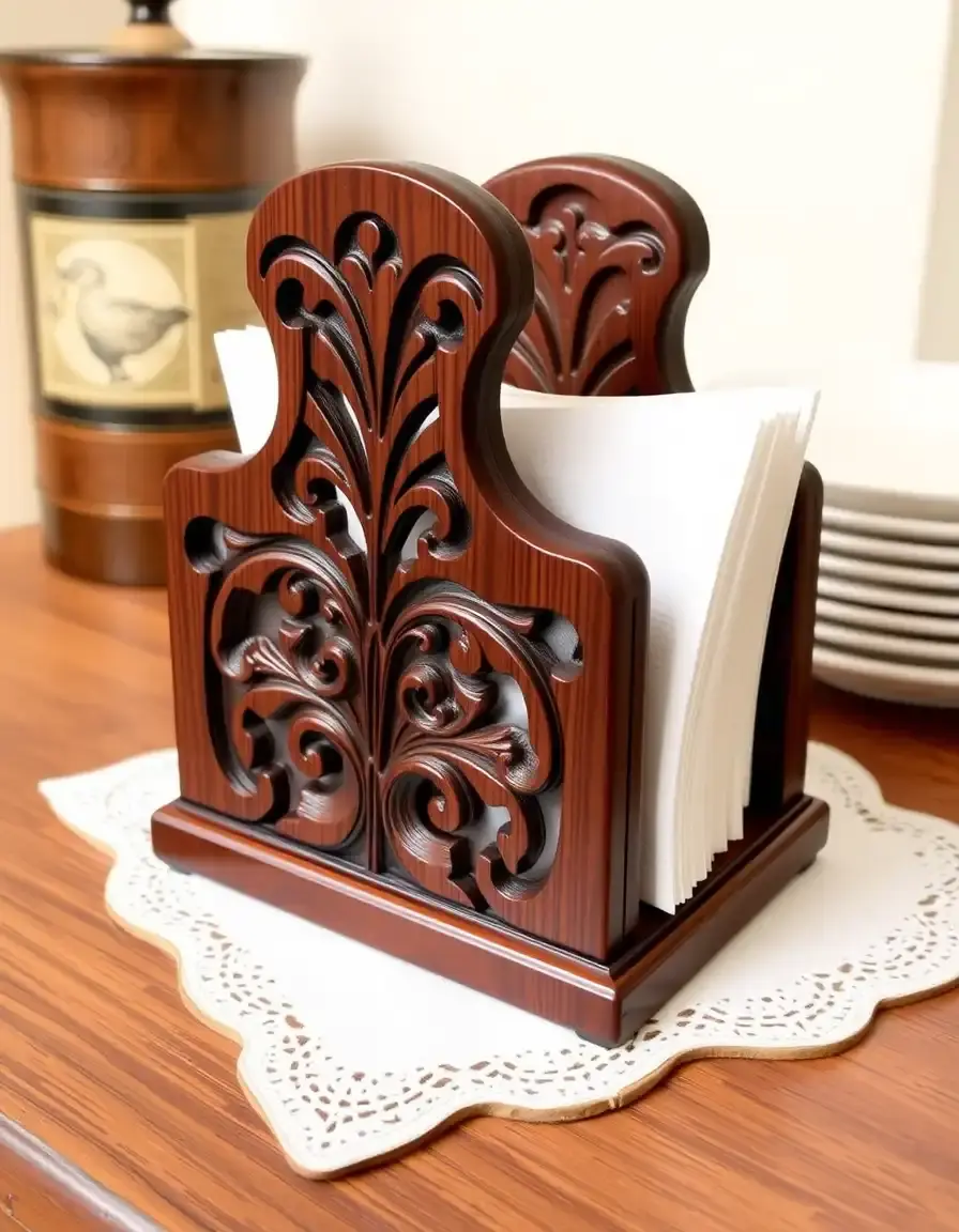 Carved wooden napkin holder