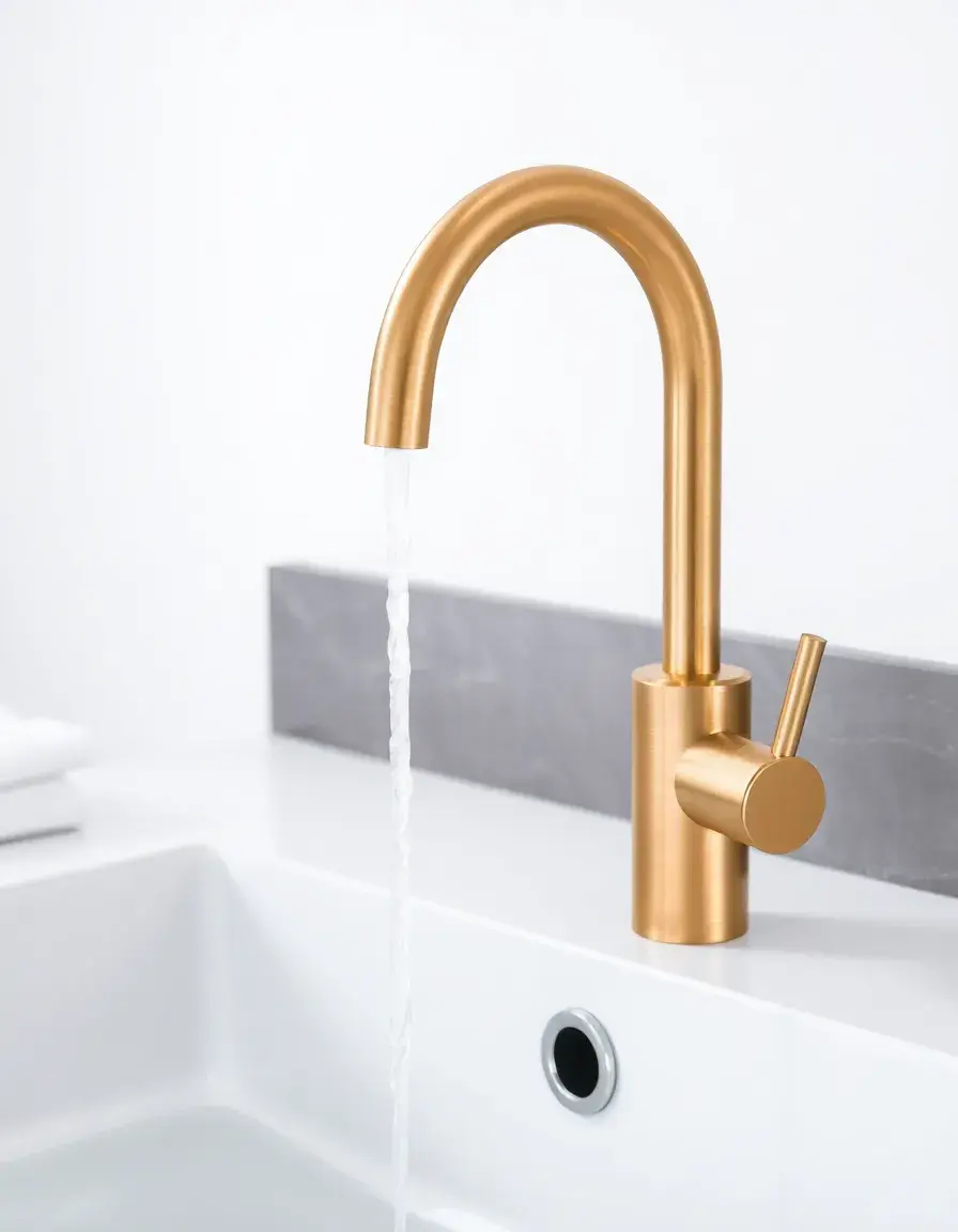 High-resolution image of brushed gold faucet with pull-down sprayer
