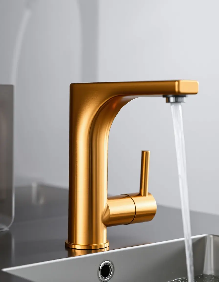 Sensor touch gold faucet with sleek battery operated design
