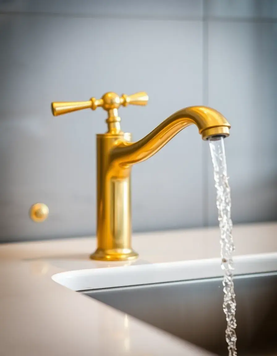 Gold finish filtered water faucet with separate handle