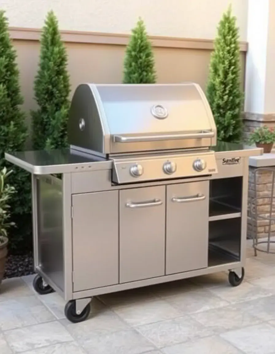 Stainless steel outdoor grill station cart