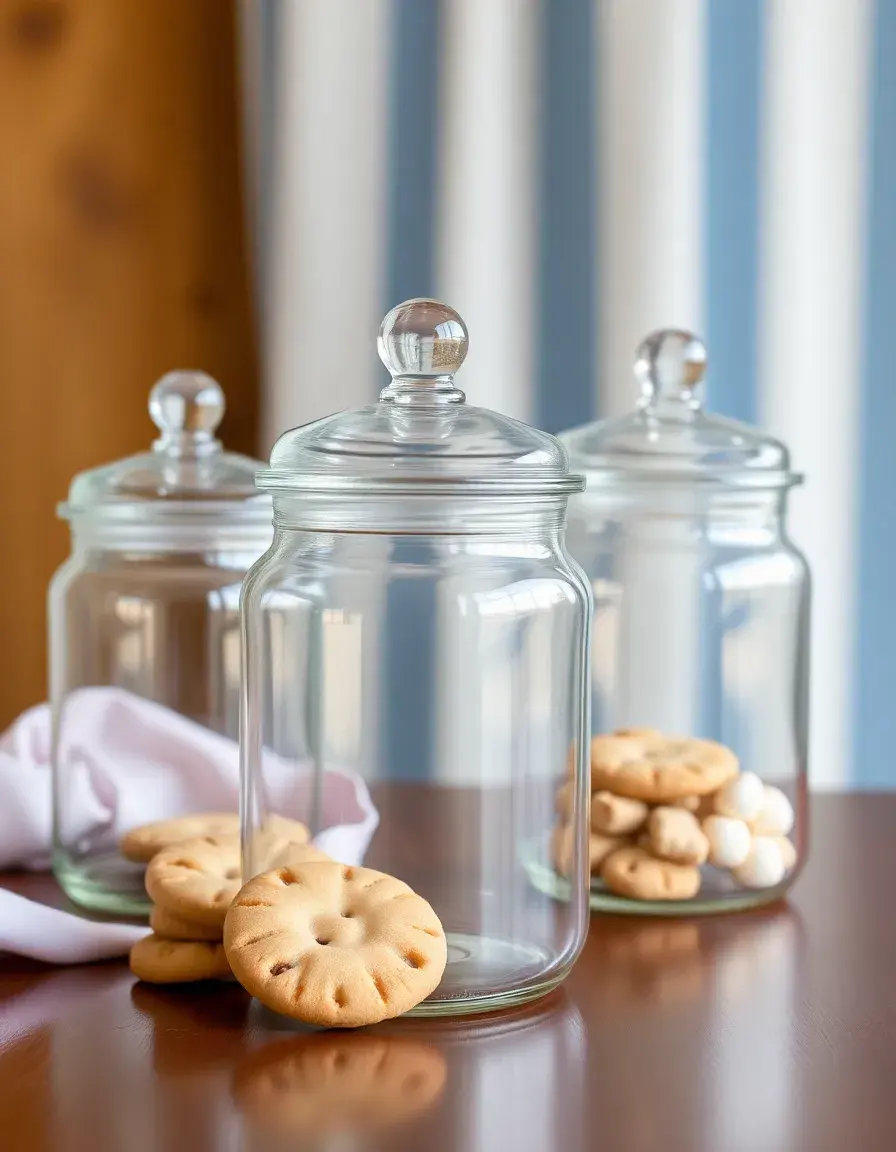 Set of three glass jars with lids for cookies or dry goods