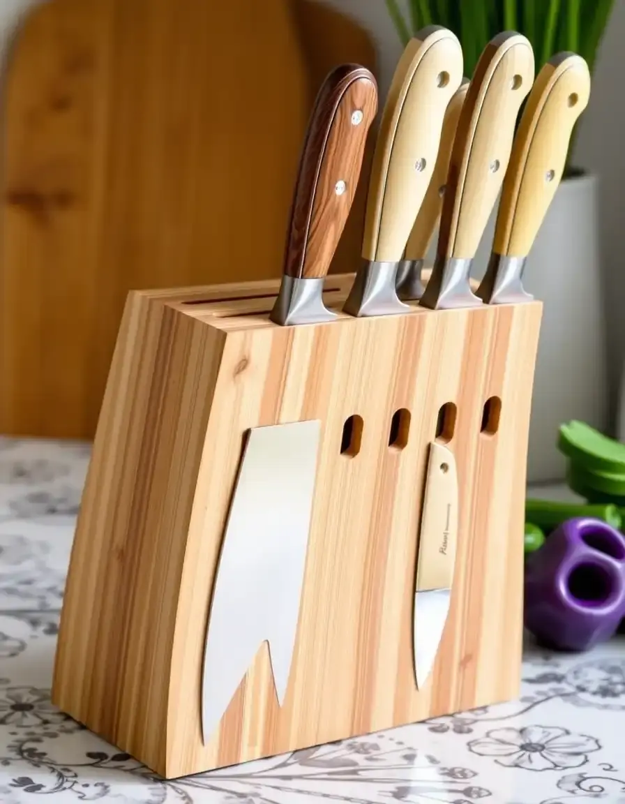 Universal bamboo knife block with 8 knife slots