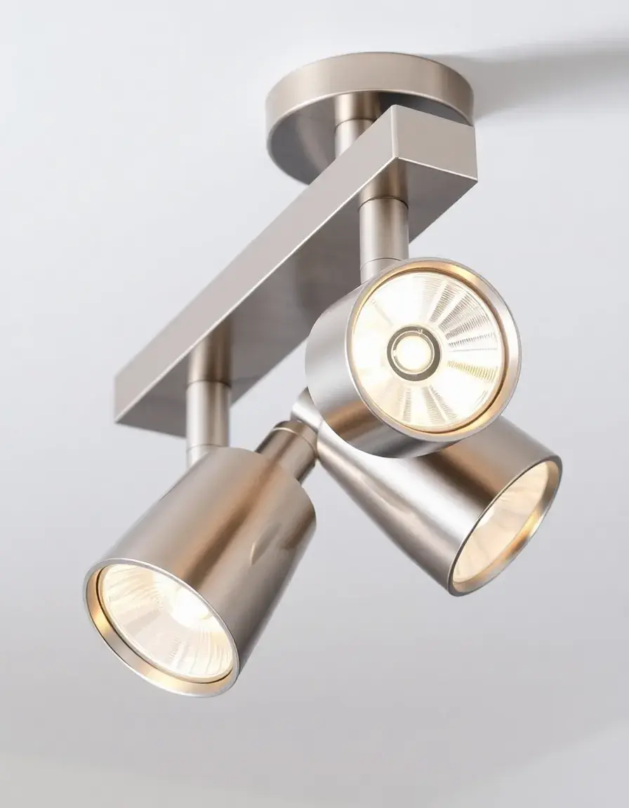 Brushed nickel 4-head LED track lighting for kitchen island