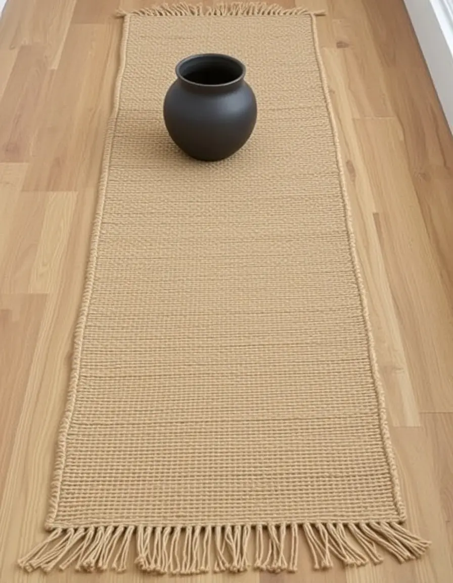 Jute Runner with Tassels on hardwood