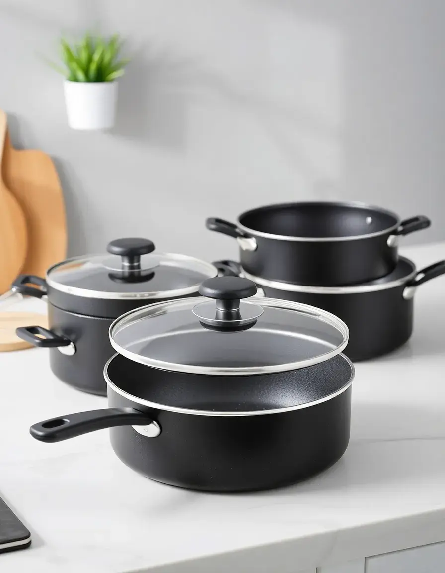10-piece non-stick pots and pans set in matte black