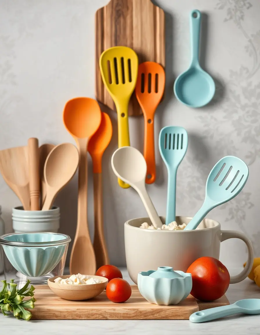 15-piece silicone kitchen tool set with wooden handles