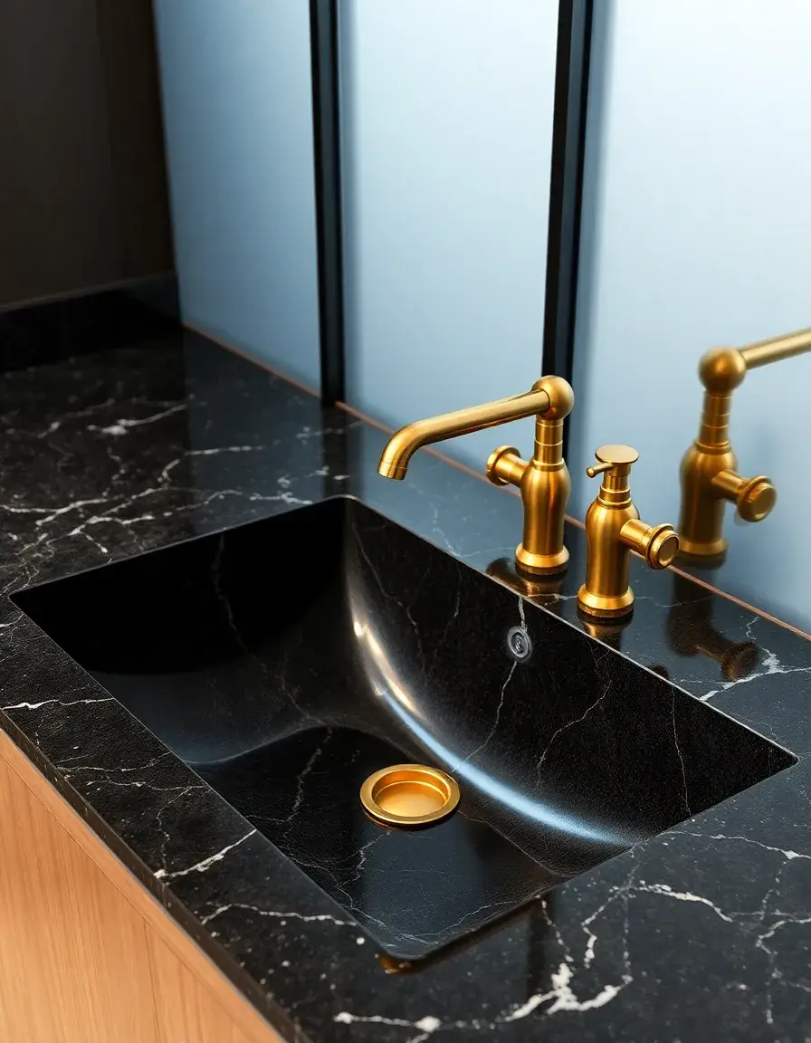 Granite Composite Sink with gold faucet