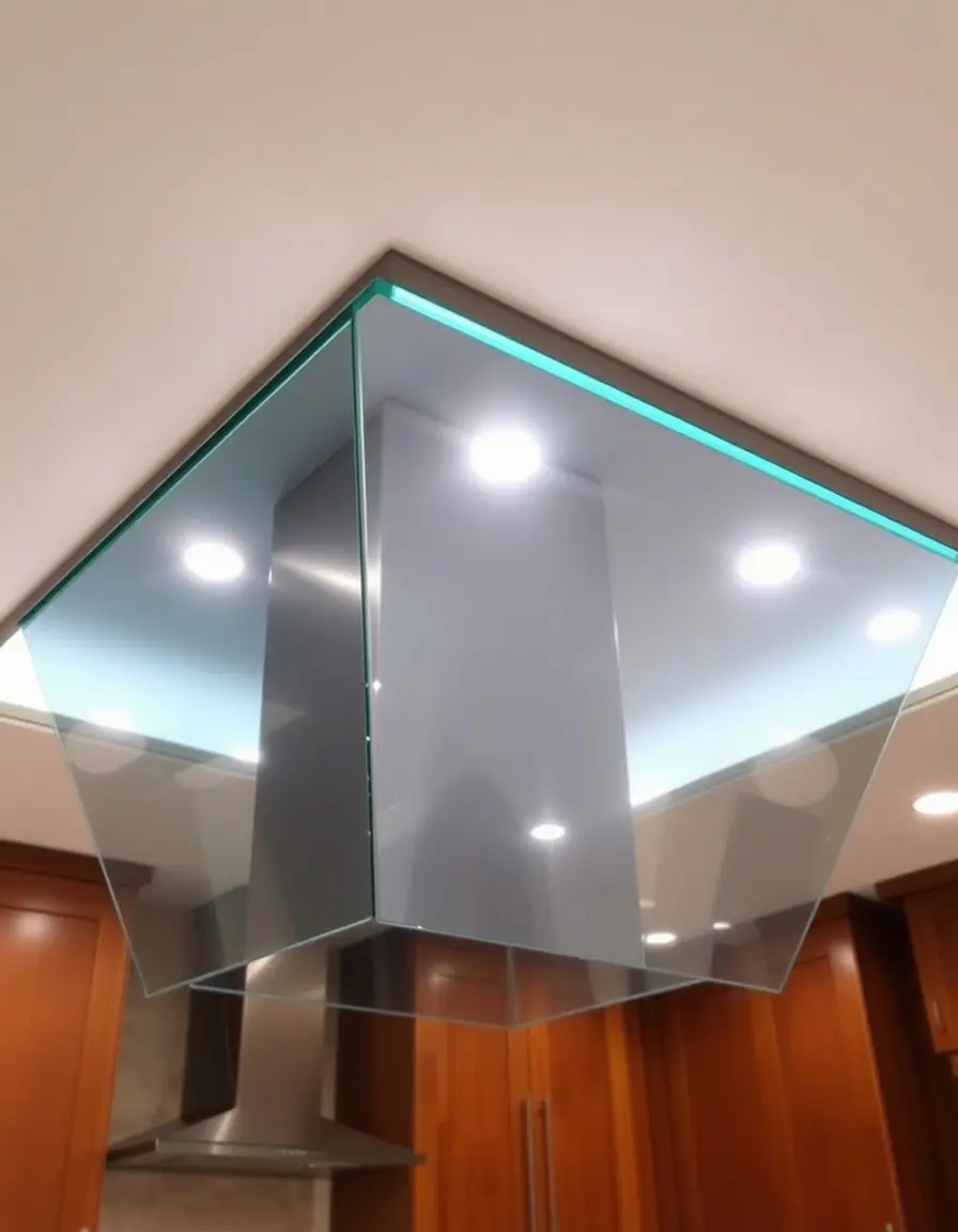 Ceiling mount island vent hood with LED lights