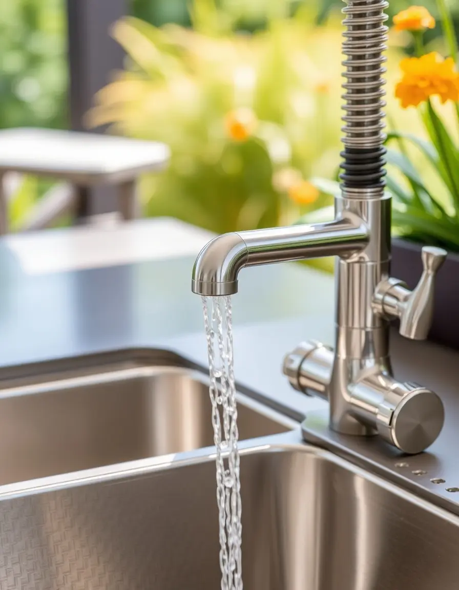 Outdoor stainless steel sink and faucet