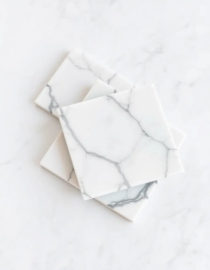 Set of four polished marble square coasters
