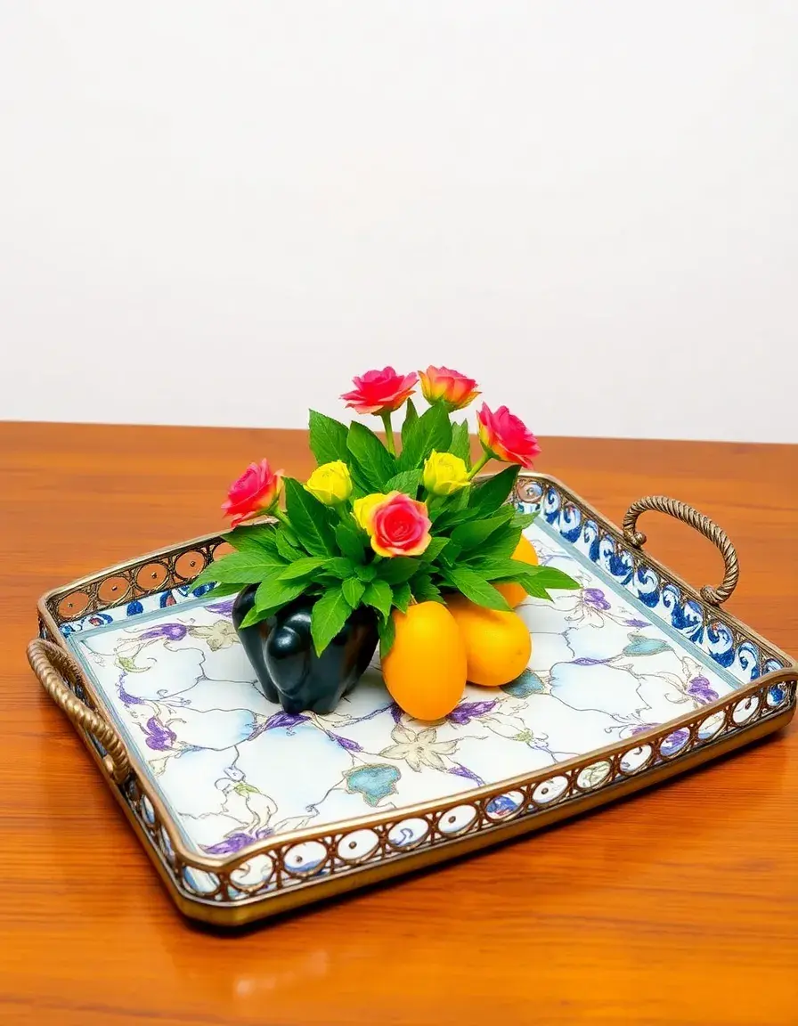 Large marble serving tray with handles