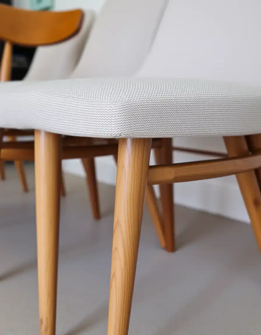 Upholstered chair set with fabric seats and wood legs