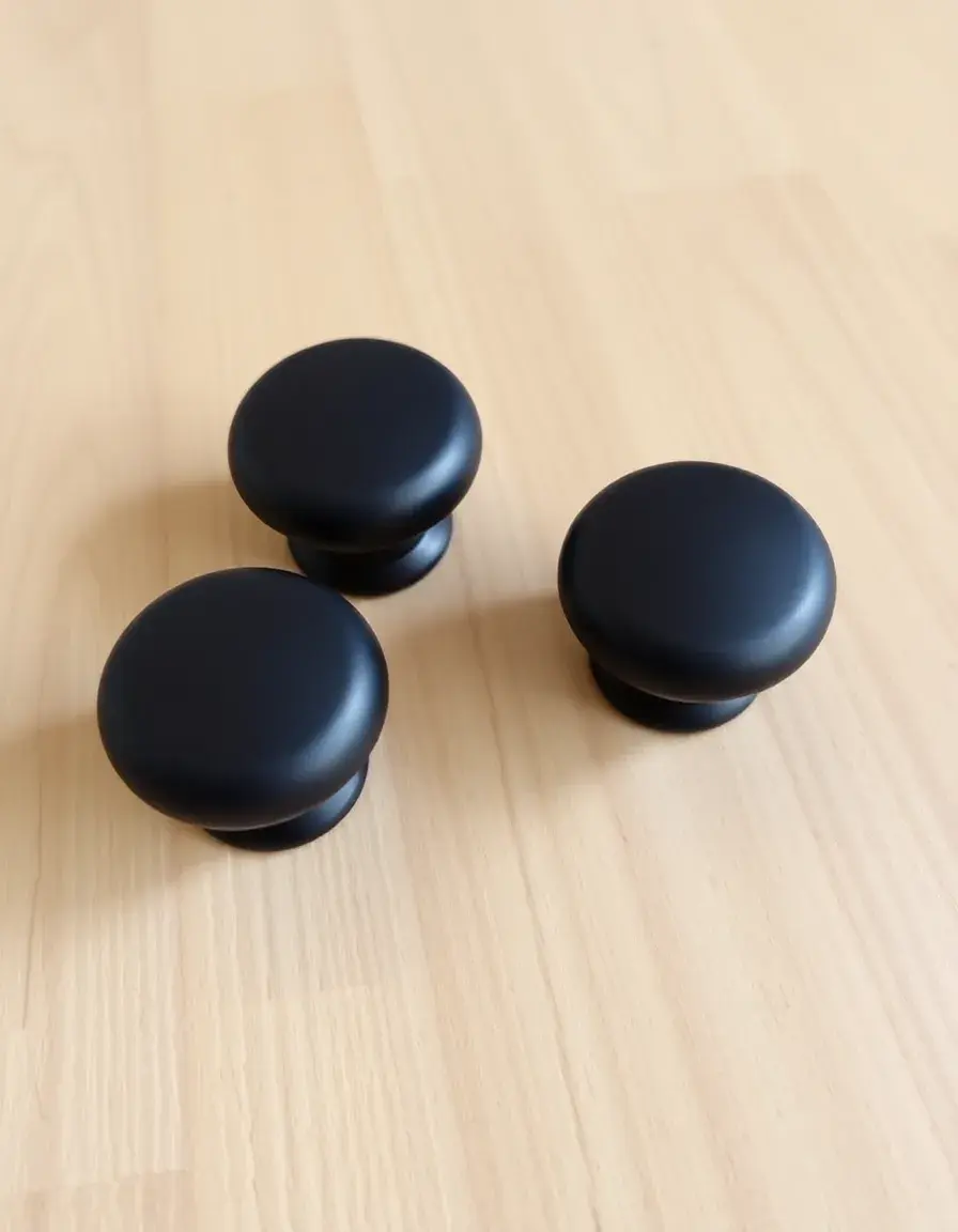 Image of matte black knobs, 1.25 inches, pack of 20