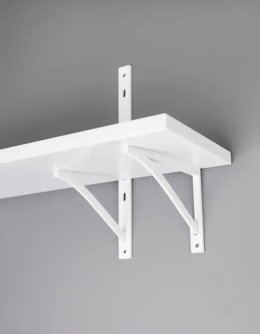 High-quality photo of metal brackets, white, for shelves