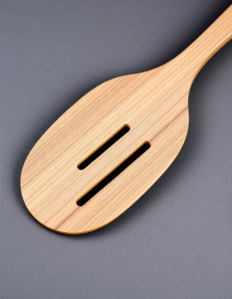Slotted olive wood spatula