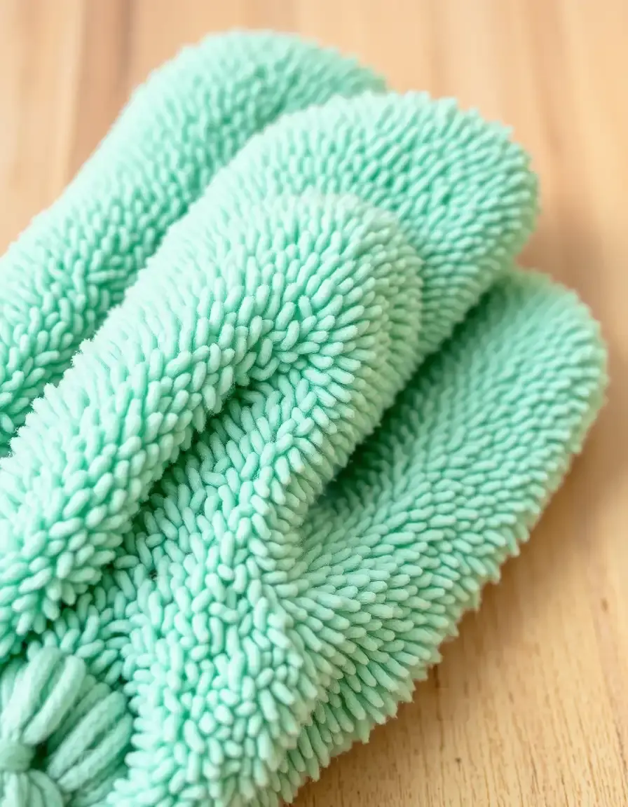 Microfiber cleaning mitts for kitchen dusting and polishing