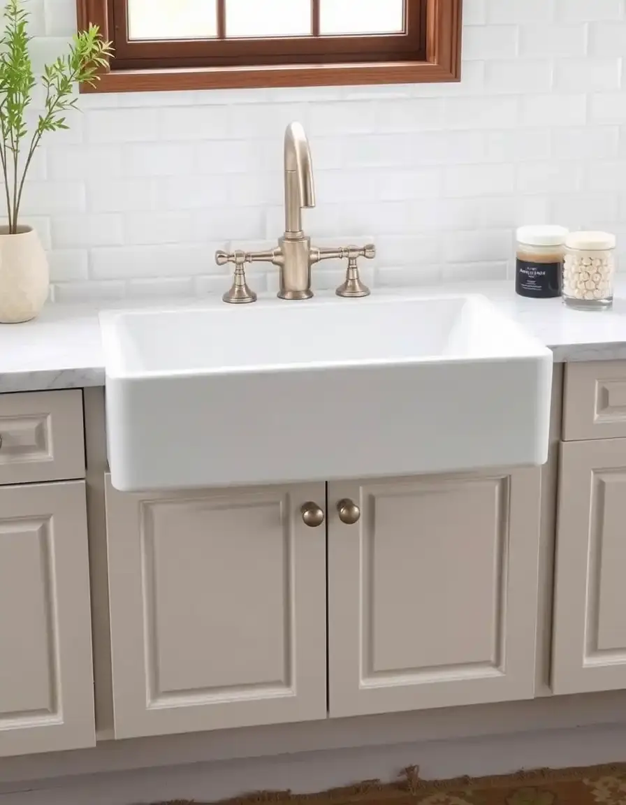 White fireclay farmhouse apron kitchen sink