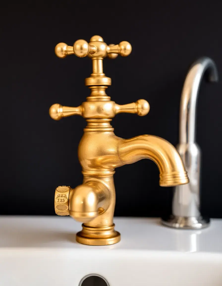Vintage brass kitchen tap with cross handles