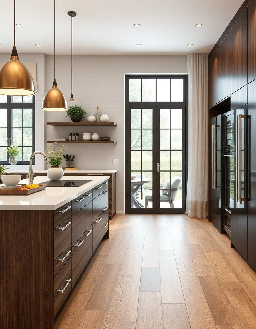 Waterproof wood grain laminate kitchen flooring in a high traffic area