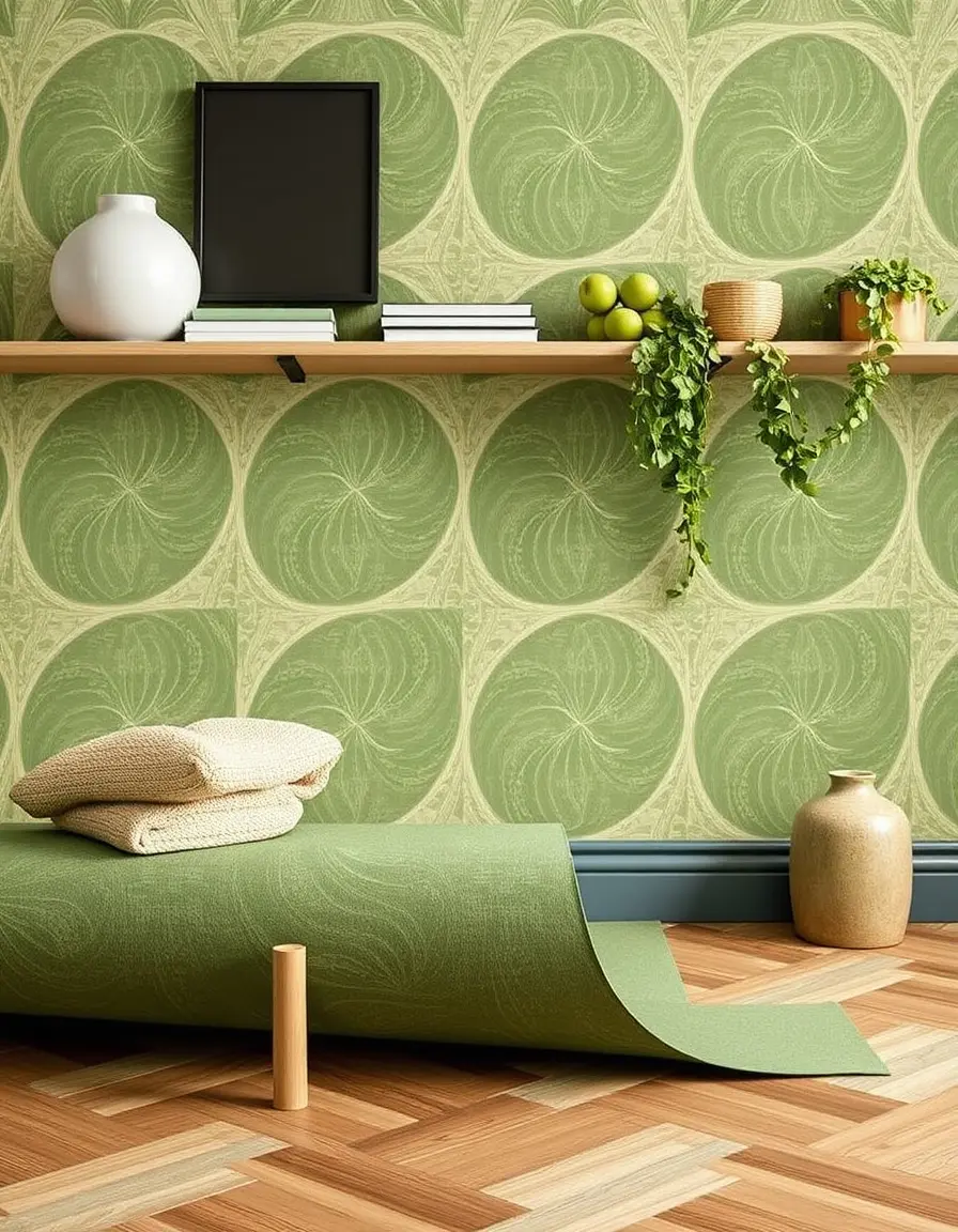 Natural linoleum sheet flooring in eco-friendly green