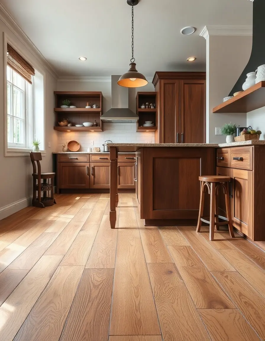 Engineered hardwood kitchen flooring with wide planks