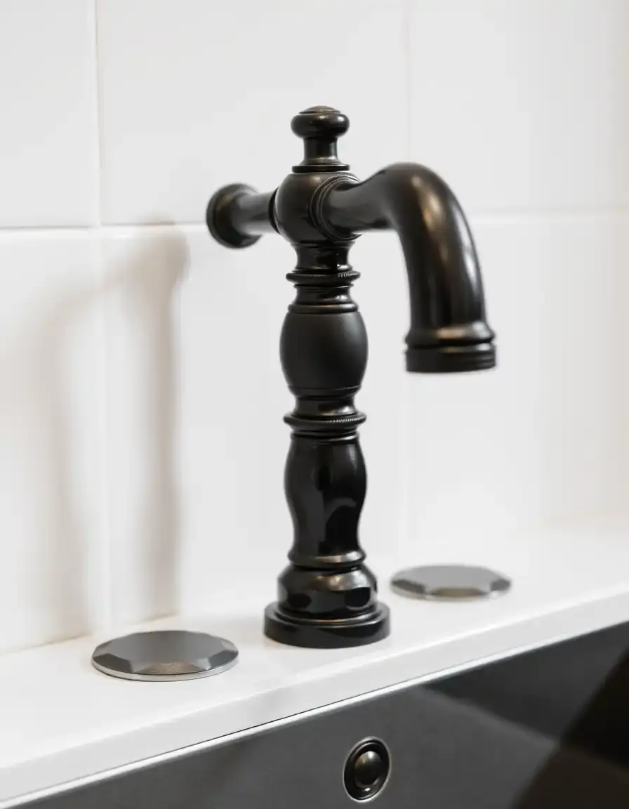 Black bridge tap with two handle design