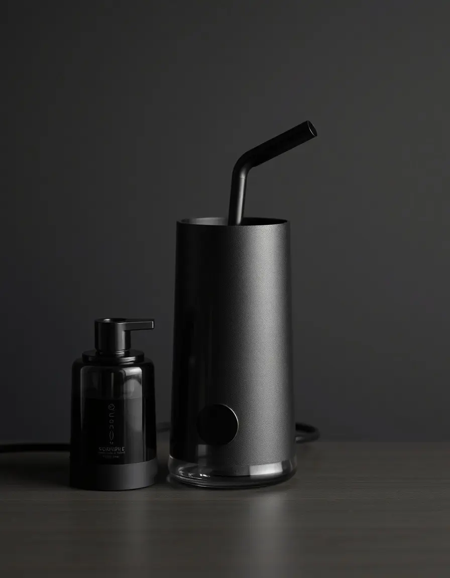 Black kitchen tap with integrated water purifier