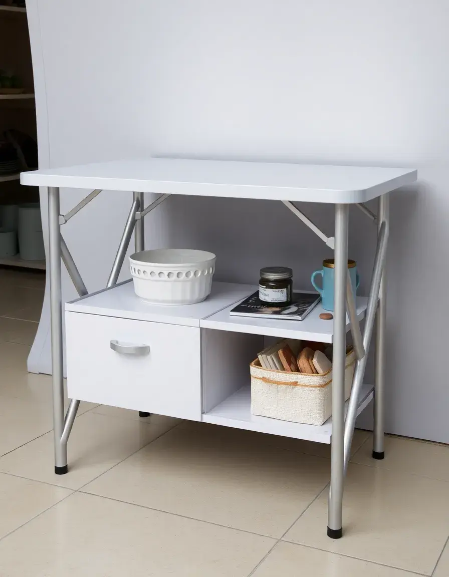 Portable Camp Kitchen Table with aluminum frame and storage