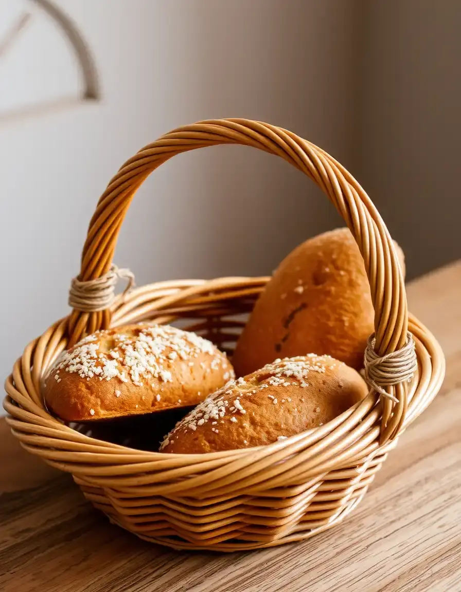 Handled wicker basket for bread and produce