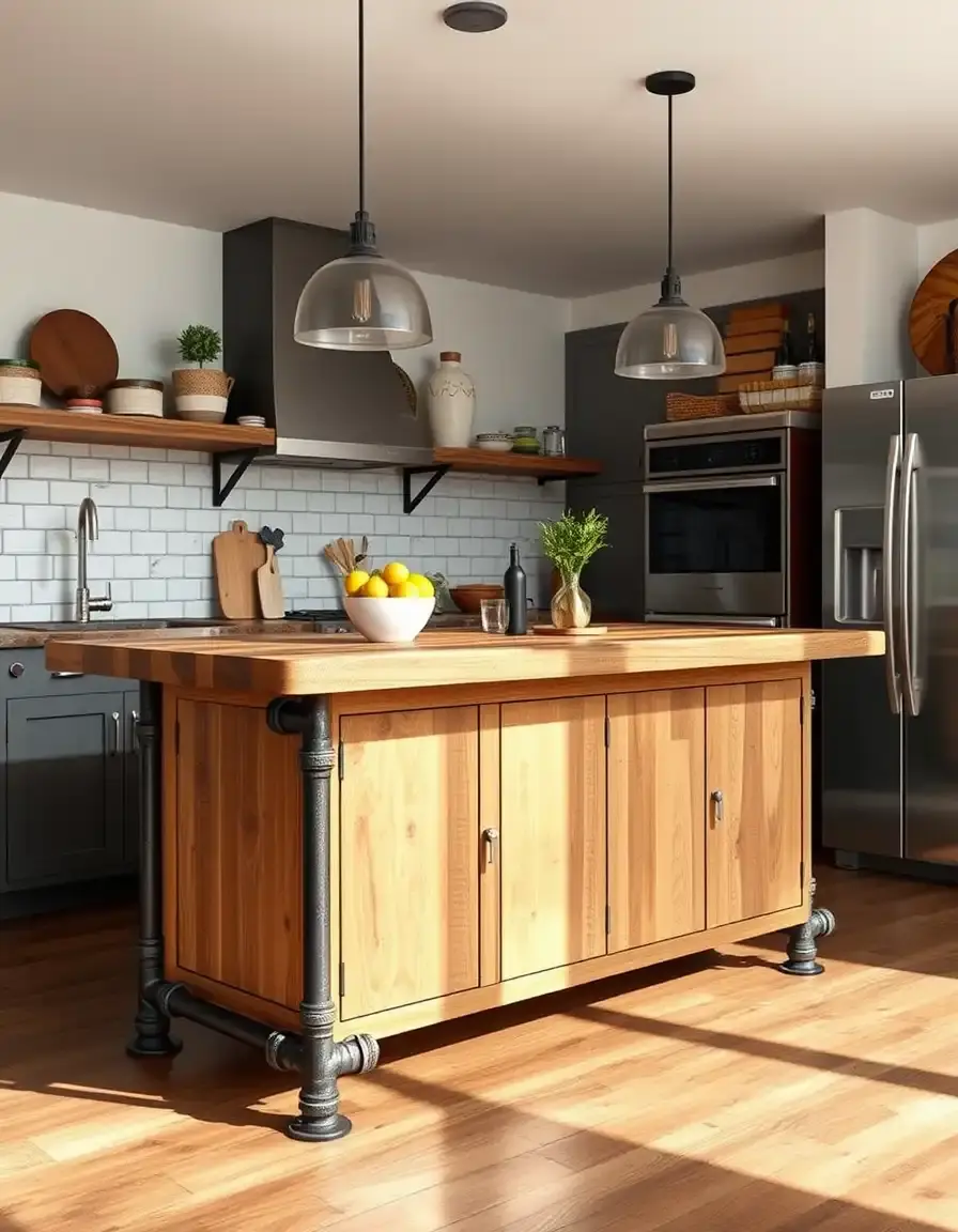 Industrial Kitchen Island with pipe legs