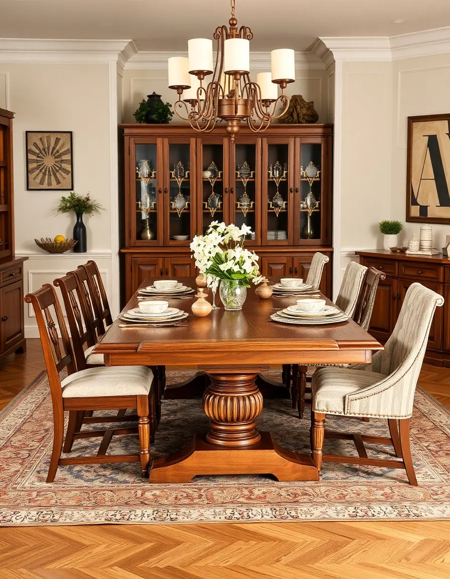 Extendable kitchen dining table with leaves inserted for a large family