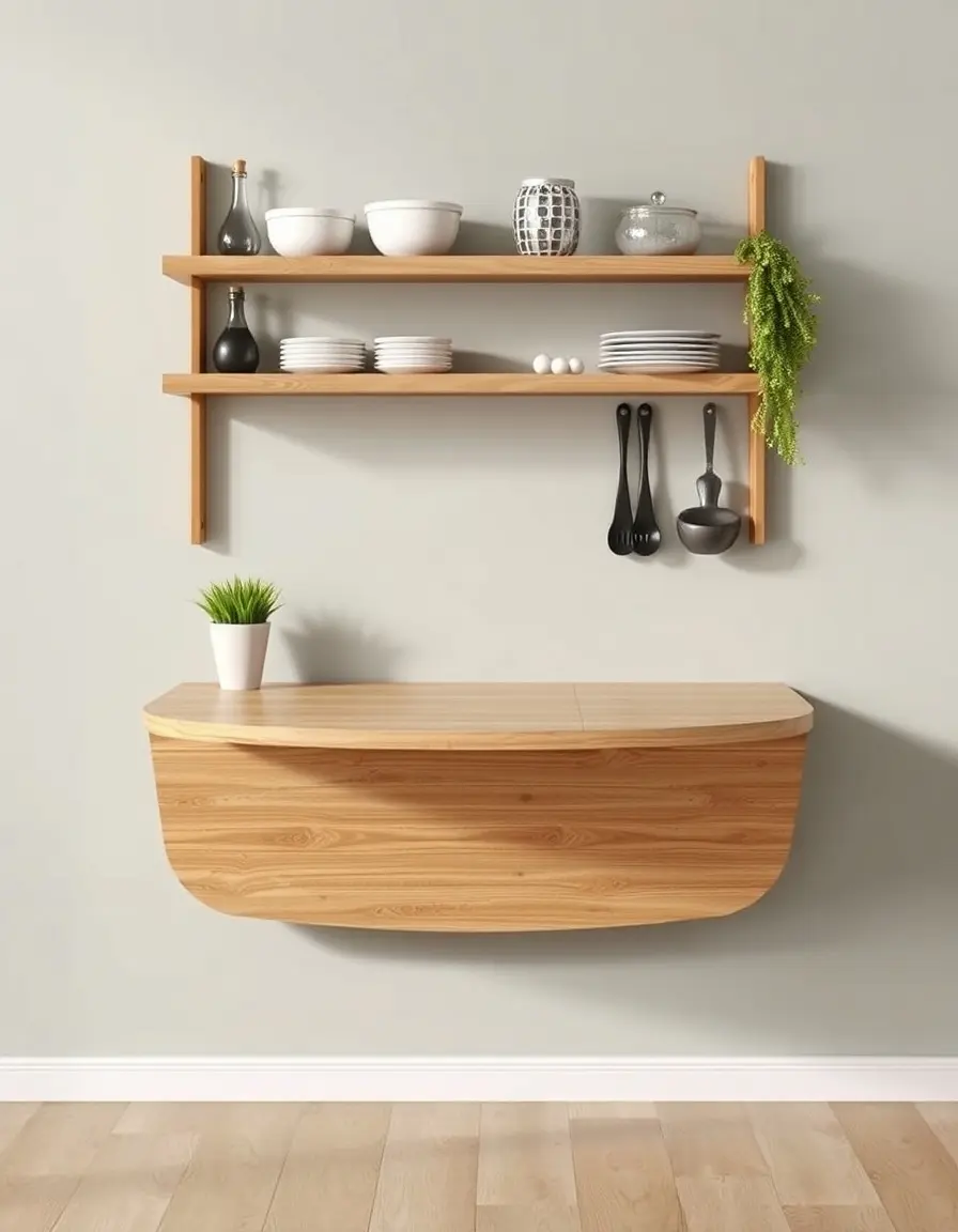 Wall-mounted drop leaf kitchen table folded down