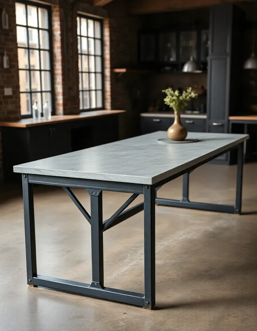 Industrial metal kitchen table with concrete top