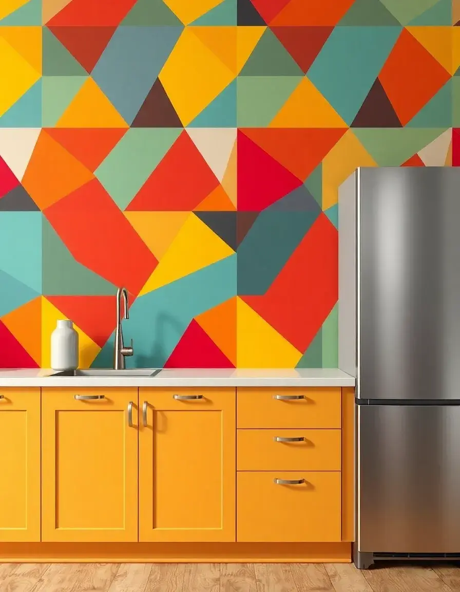 Modern Geometric Pattern Kitchen Wallpaper with bold colors