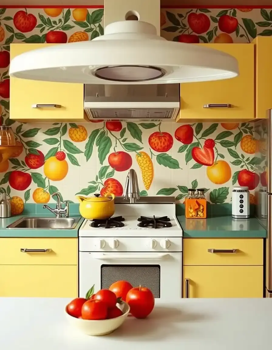 Retro 70s style Kitchen Wallpaper with fruity designs