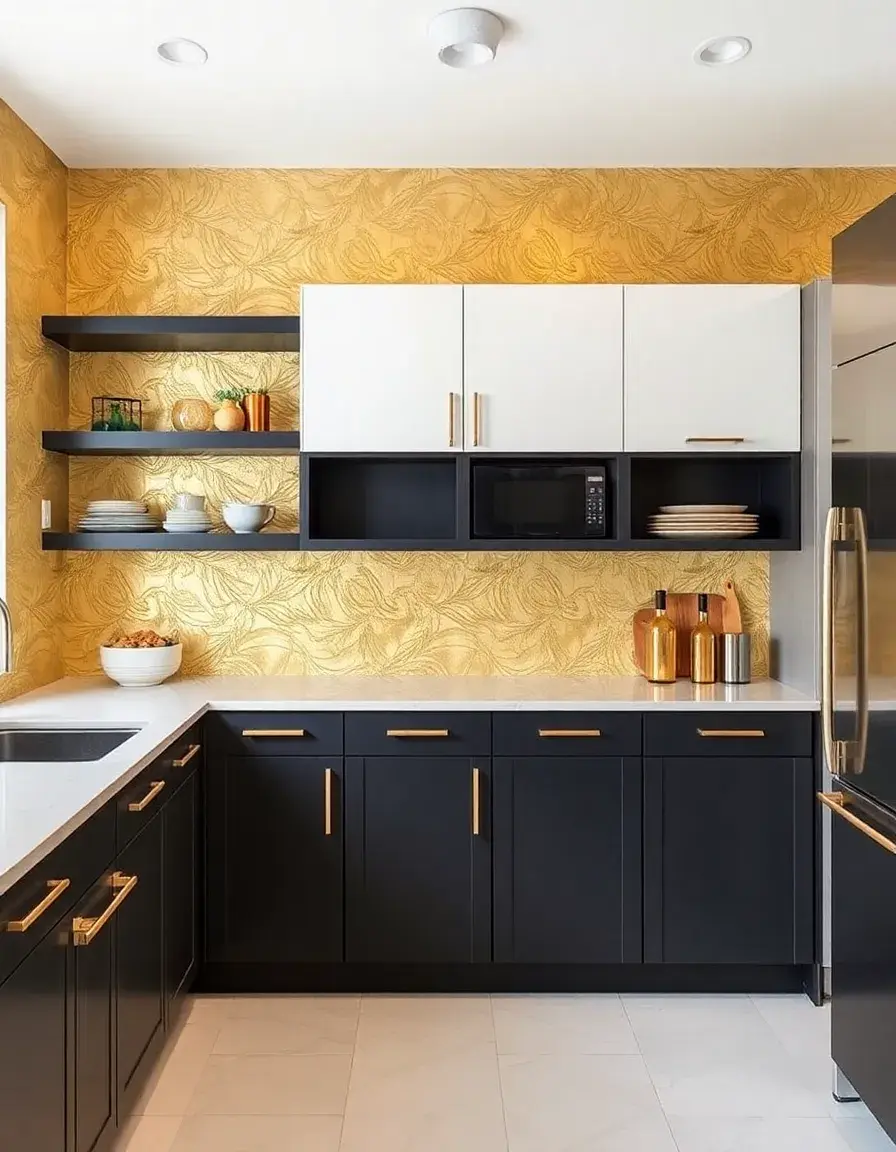 Luxurious Metallic Gold Kitchen Wallpaper accent wall
