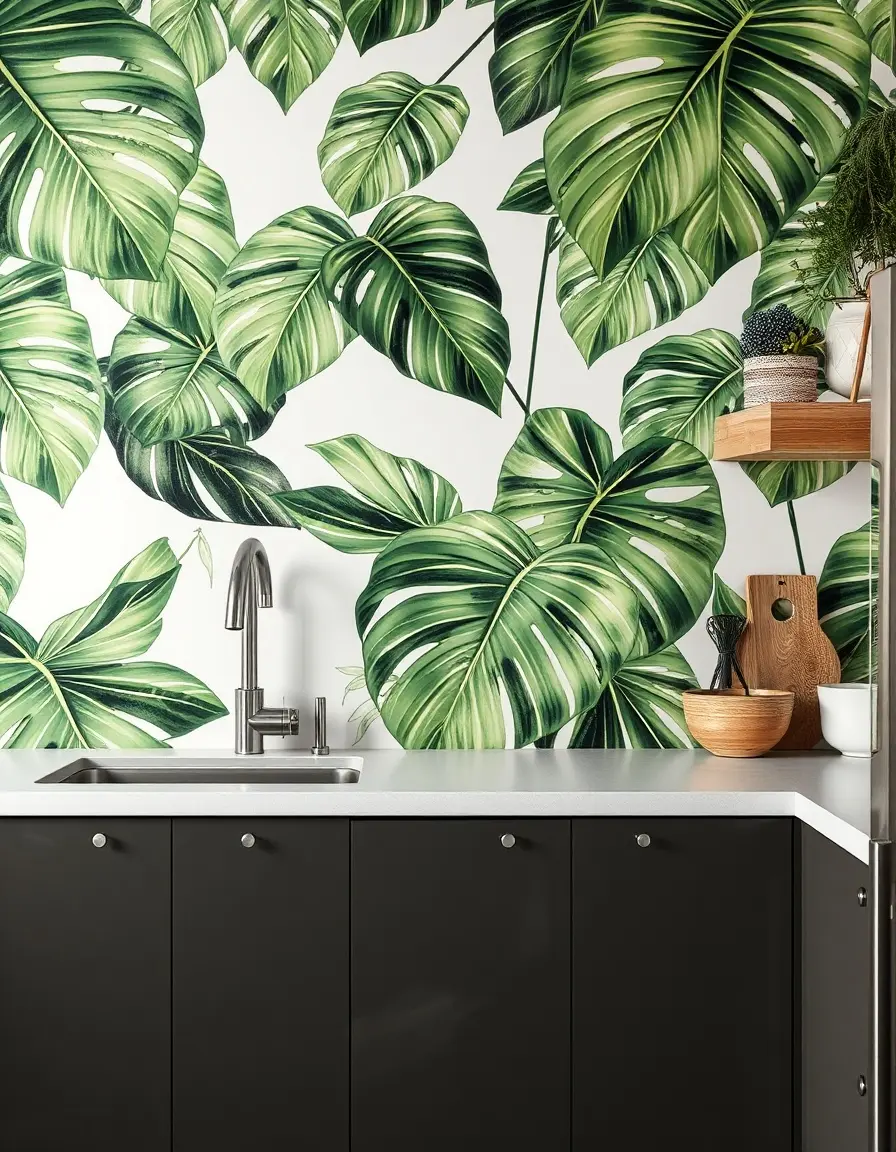 Green Tropical Leaf Kitchen Wallpaper botanical theme