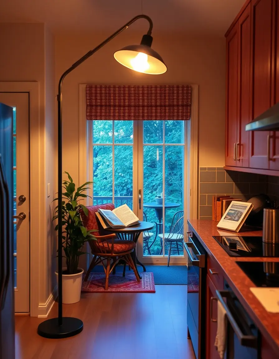 Kitchen Floor Lamp Adjustable with a sleek arm in a cozy kitchen nook