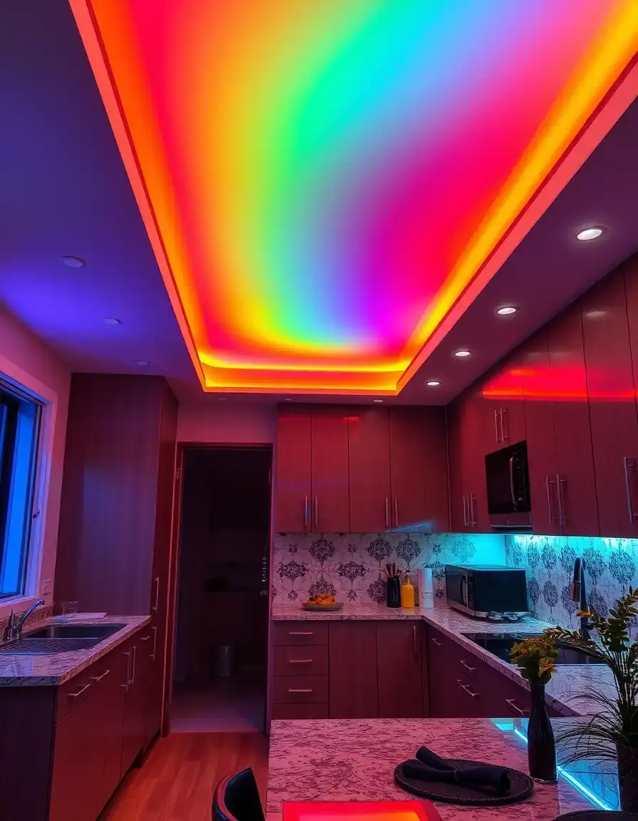 Strip Lighting Kitchen Ceiling featuring RGB colors and modern glow