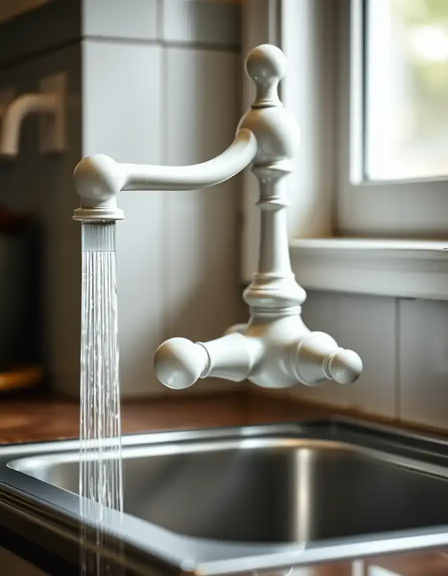 Vintage cross handle kitchen faucet with porcelain details