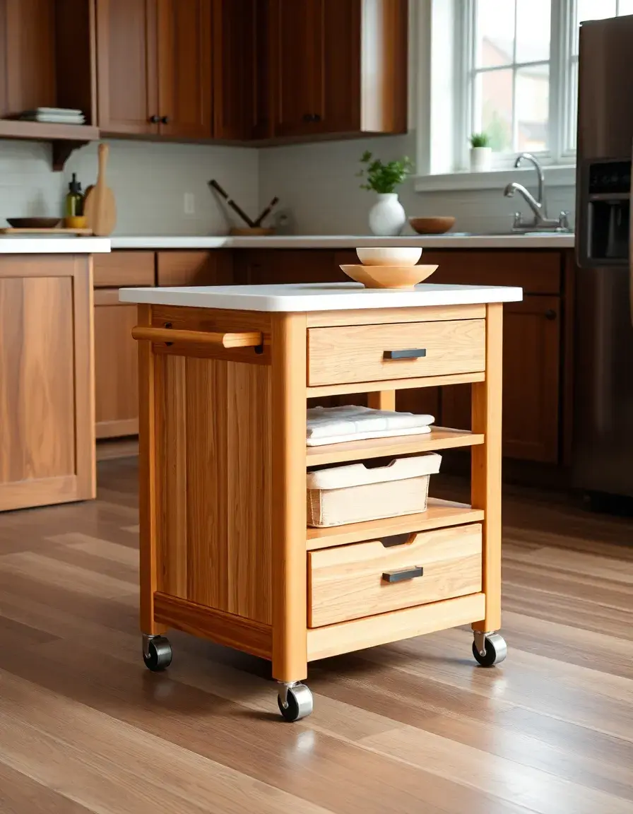 Portable Kitchen Island Cart with Wheels in a bright open kitchen