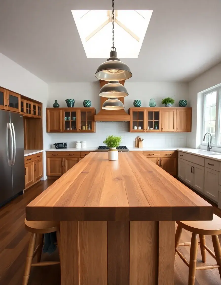 Farmhouse style Butcher Block Kitchen Island Table with stools
