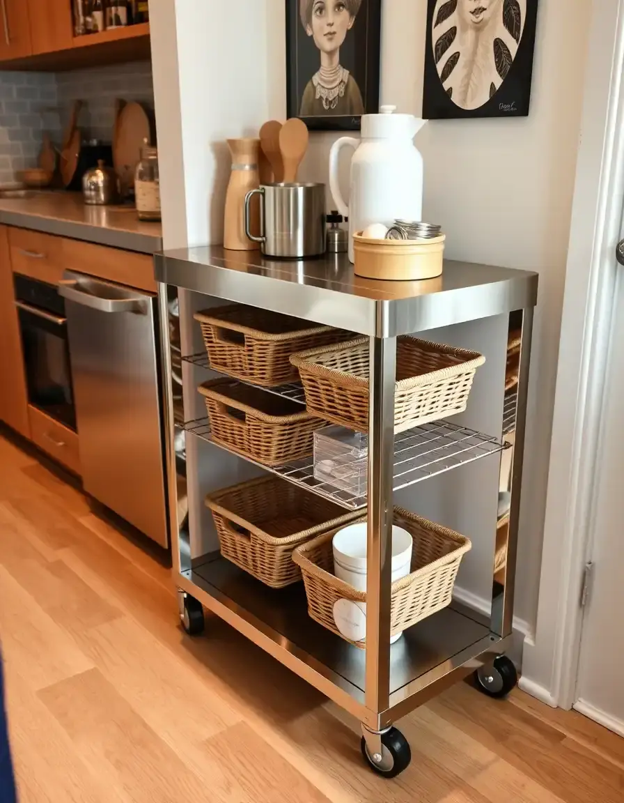 Compact Stainless Steel Rolling Kitchen Trolley Island