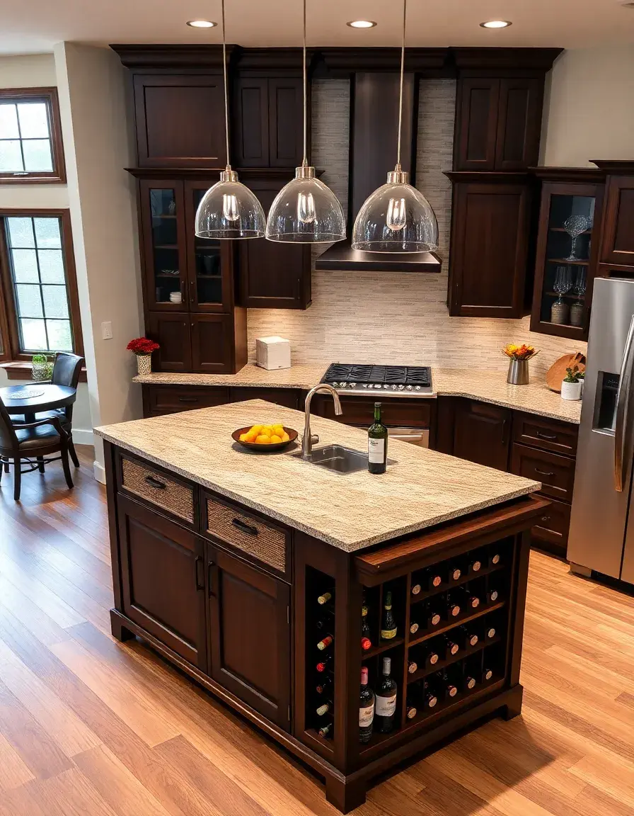 Multi-Function Kitchen Island with wine rack and storage bins
