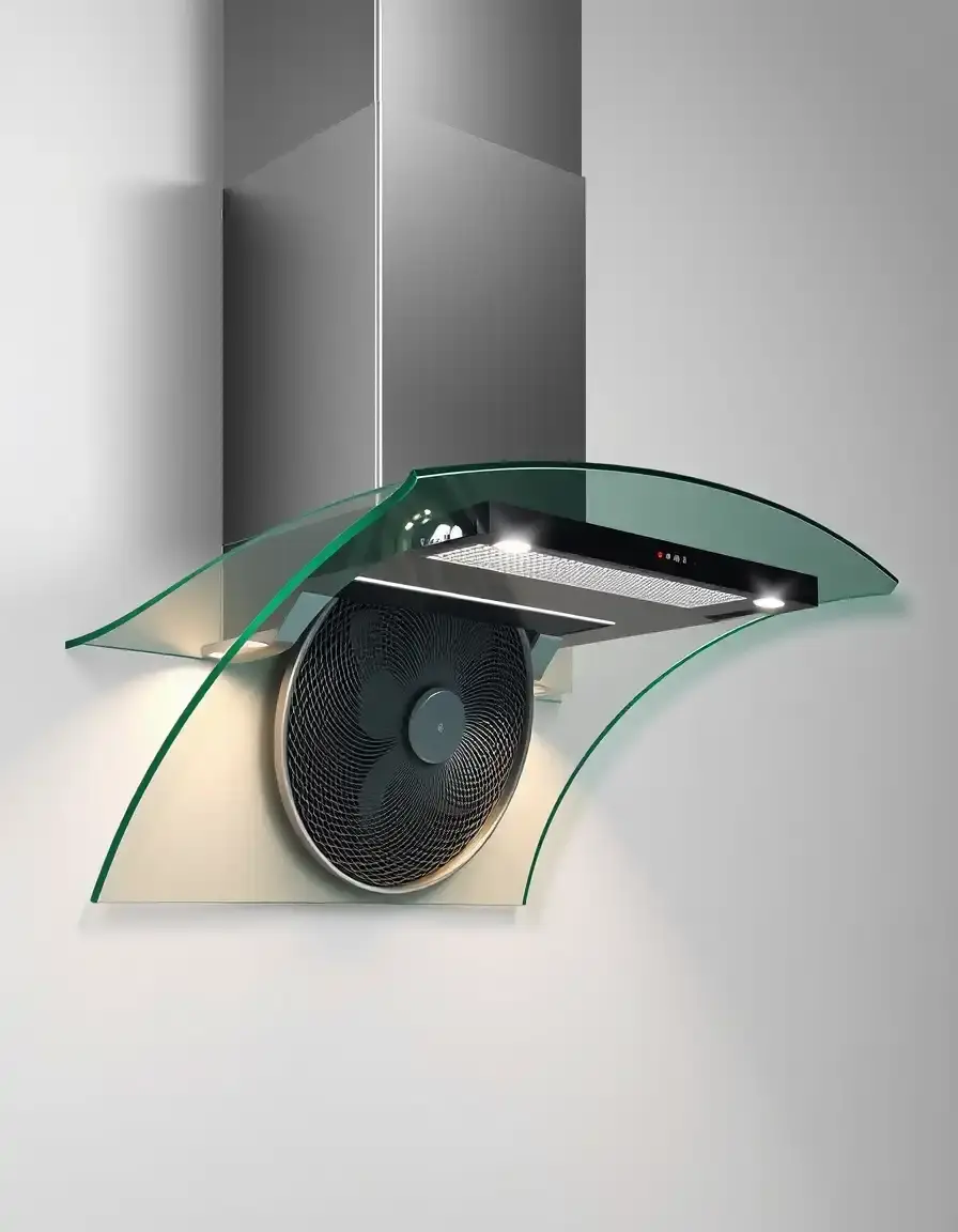 Wall mount curved glass hood fan elegant curve
