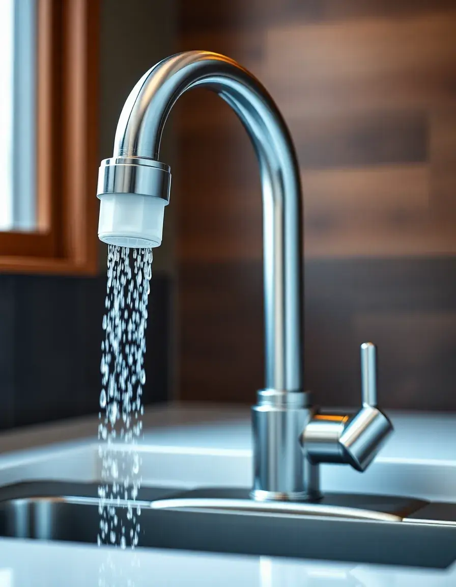 Built-in filter kitchen mixer tap showing clean water spout