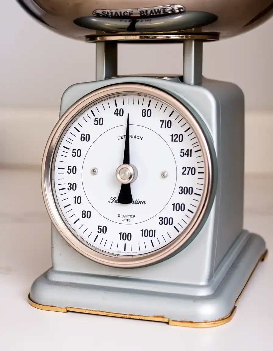 Retro mechanical analog kitchen scale with metal bowl