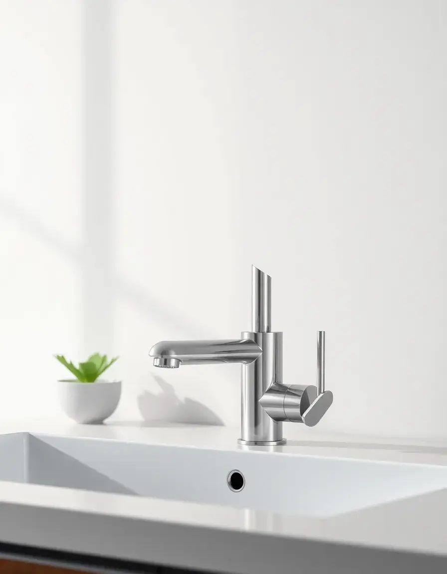 Modern minimalist monobloc single hole kitchen tap in a contemporary kitchen setting
