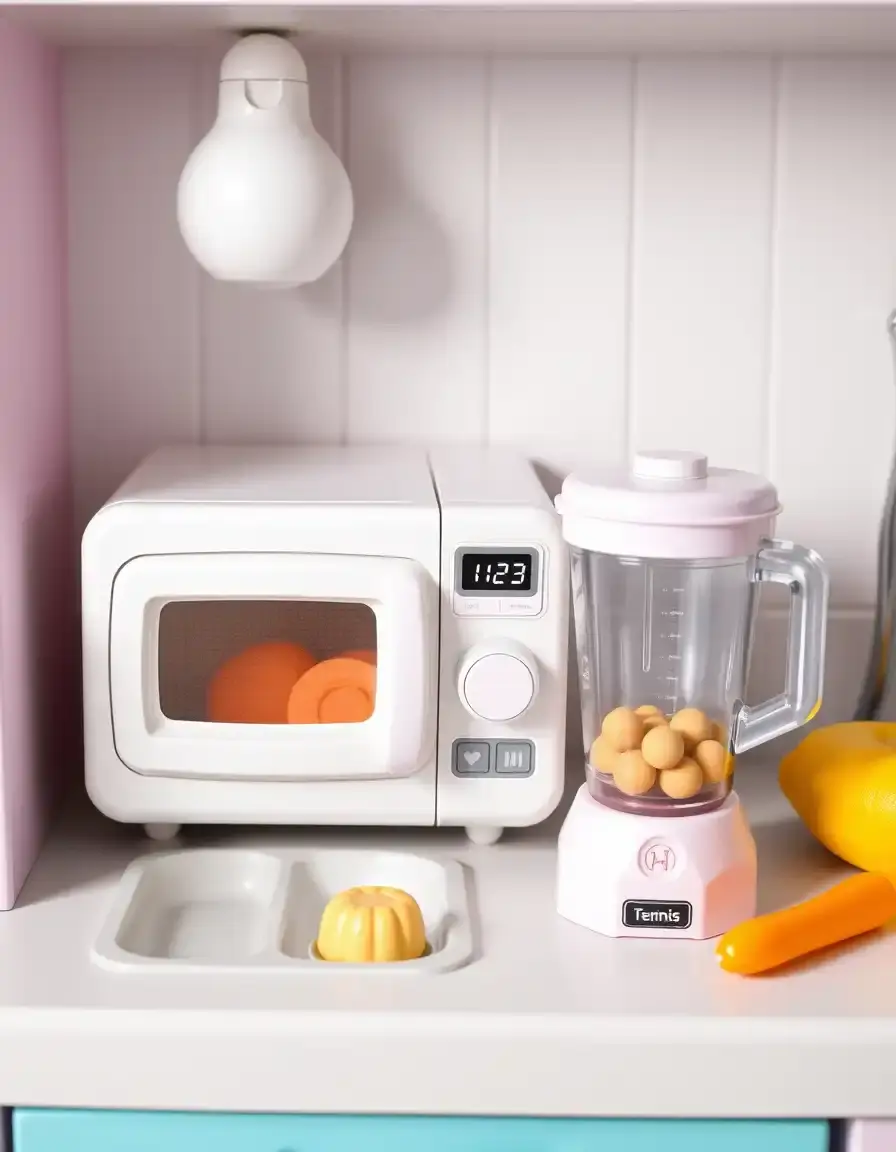 Plastic toy kitchen appliance set with microwave and blender
